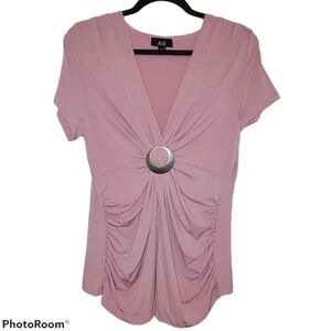 AGB NWT Crop Sleeve Cinch Waist Light Weight Women's Pink Blouse 262